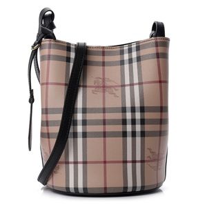 BURBERRY Haymarket Check Colours Small Lorne Bucket Crossbody Black
